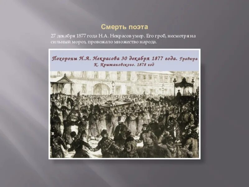 Есть ли в списке погибших некрасова. Некрасов 1877 смерть. Некрасов даты 27 декабря 1877. Смерть Николая Алексеевича Некрасова.