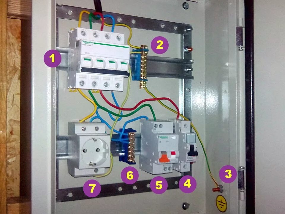 Щиток электрический с заземлением ТТ. Распределительный щит подсоединение розетки. Электрический автомат с розеткой