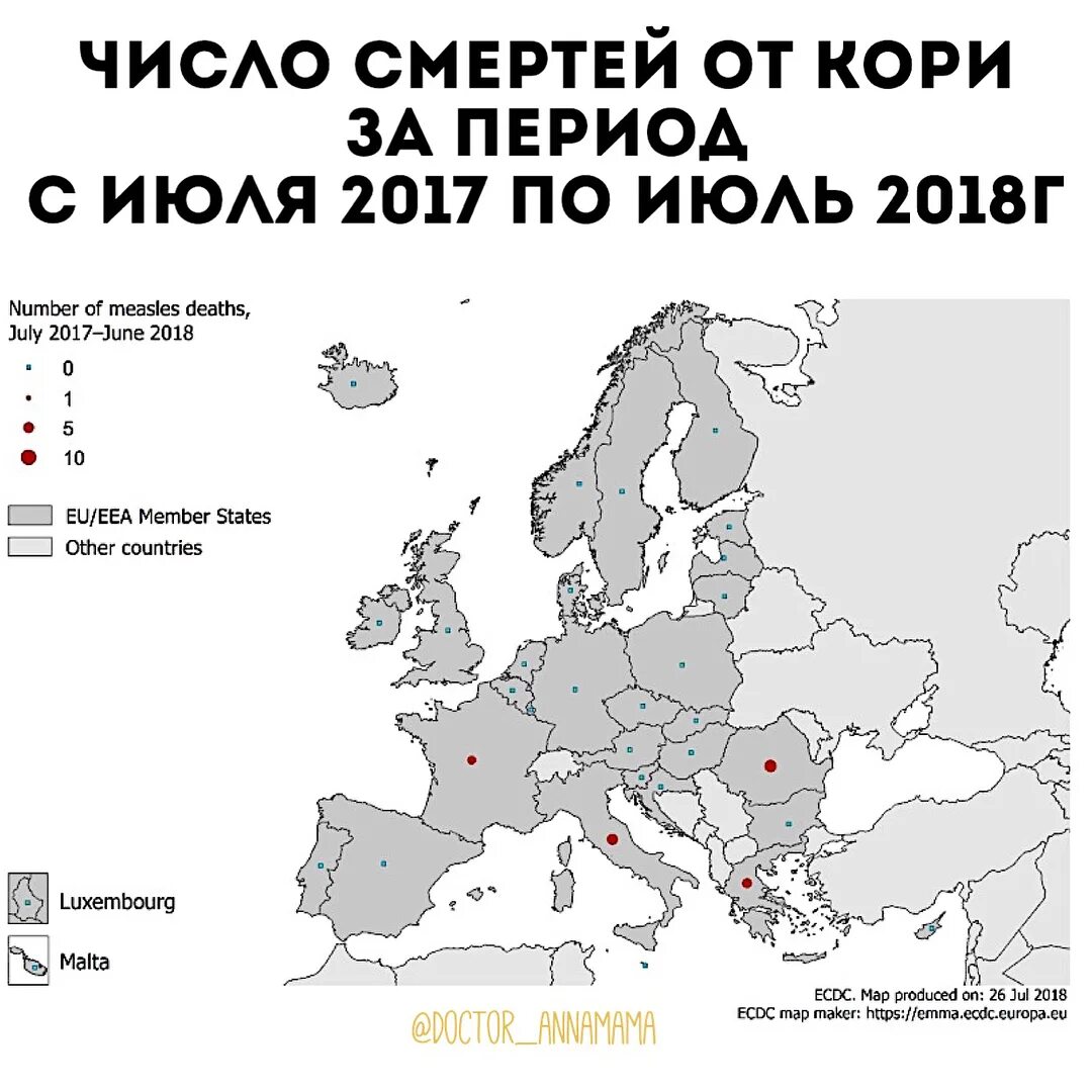 Смертность от кори в России. EEA страны. ECDC Europa.