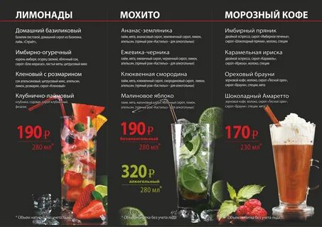 Меню ресторана лимонад