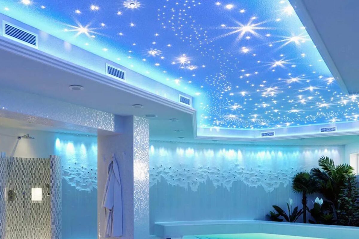 подвесной потолок. волнообразный потолок. потолочная подсветка. навесной потолок. натяжной потолок звездное небо.