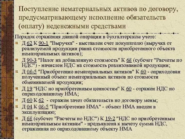 Договорам предусматривающим исполнение обязательств оплату. Учет поступления нематериальных активов. Нематериальные Активы в бухгалтерском учете это. Проводки по учету НМА. Проводки по поступлению НМА.