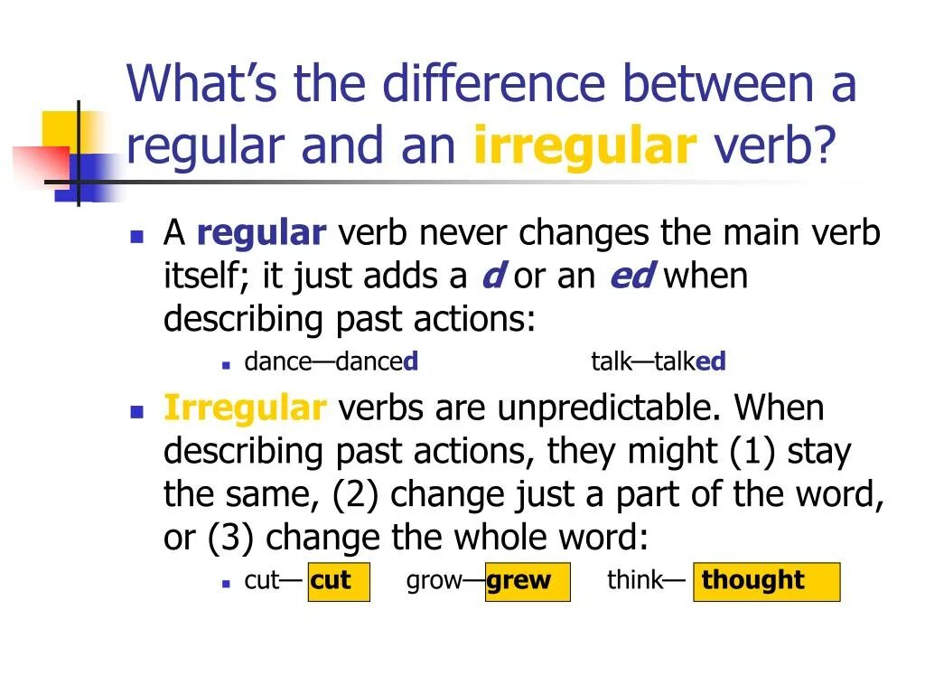 Find the regular and irregular. What is the difference between regular and irregular verb. regular and irregular verbs the difference. differences between regular and irregular verbs. regular verbs irregular verbs.