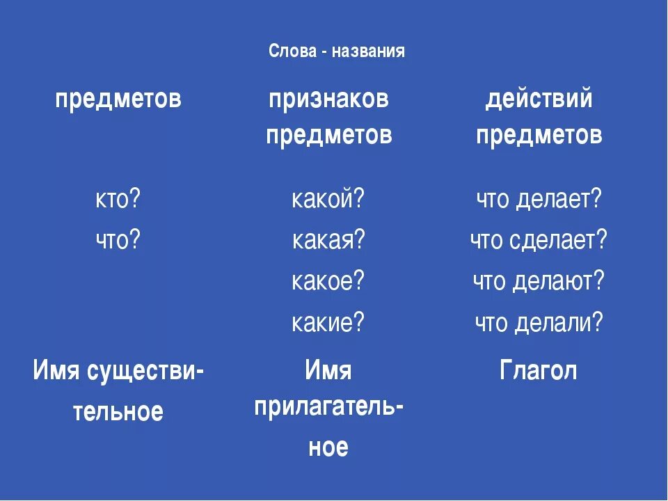 Слова названия предметов отвечают на вопросы