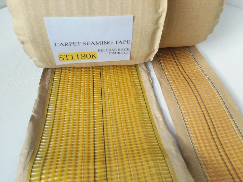 Купить теплую ленту. Термолента для ковролина. Шовная лента. HX-185 Heat seam Tape(Yellow Glue). Термолента для горячей спайки швов ковролина.