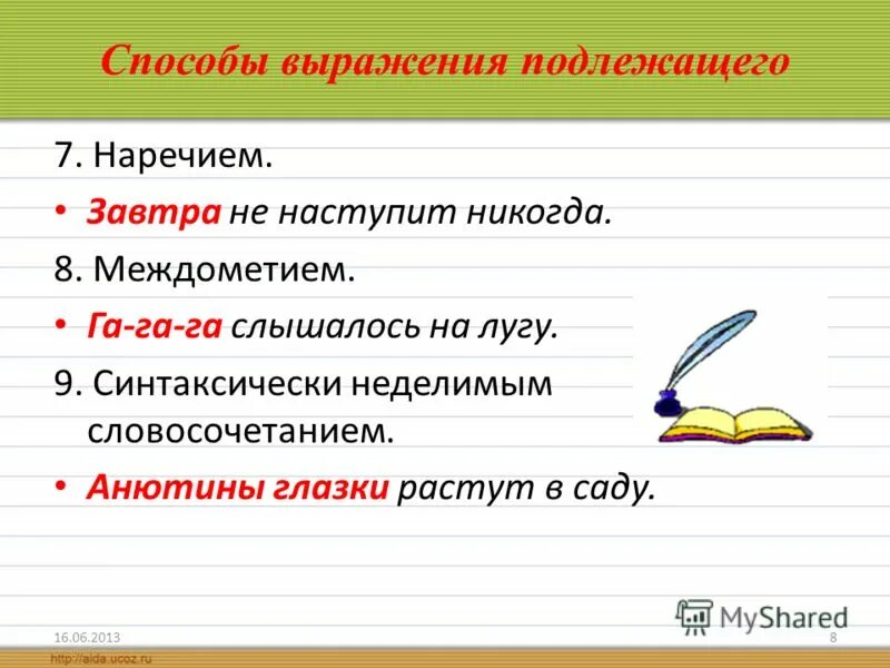 Способы выражения подлежащего. Наречие в роли подлежащего. Подлежащее выраженное наречием. Подлежащее выражено наречием.