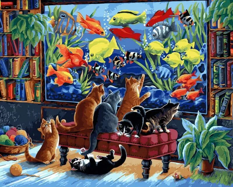 Белоснежка кот. Гармашова собаки художник Белоснежка. Картина коты. Картины по номерам кошки. Живопись кот и аквариум.
