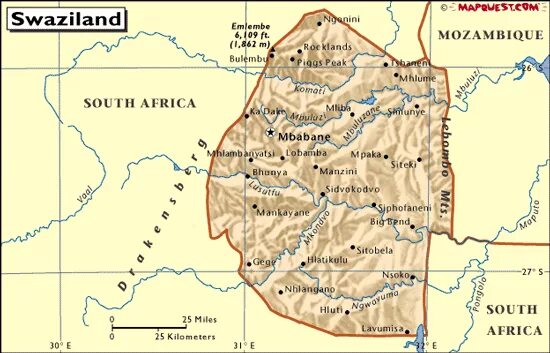 Свазиленд на карте. Государство Свазиленд на карте.