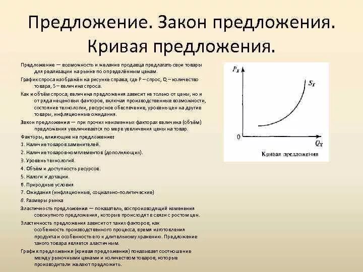 Объясните функцию предложения. Предложение закон изменения предложения кривая предложения. Предложение кривая величина факторы закон. Факторы влияющие на кривую предложения. Понятие закон и кривая предложения.