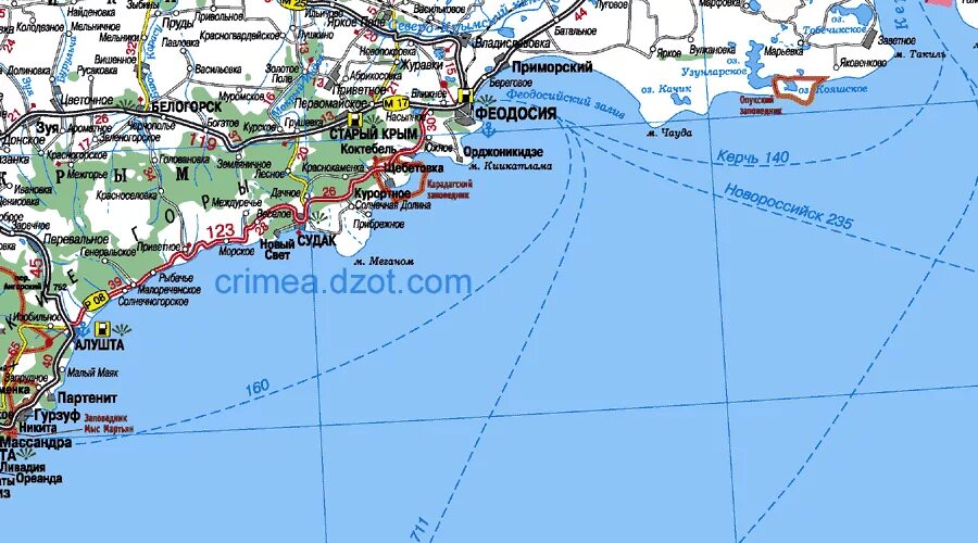 Карта южных крыма. Карта Южного побережья Крыма подробная. Восточный берег Крыма карта подробная. Карта Крыма побережье черного моря. Юго Восточное побережье Крыма на карте.