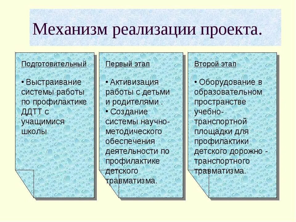Механизм реализации проекта пример