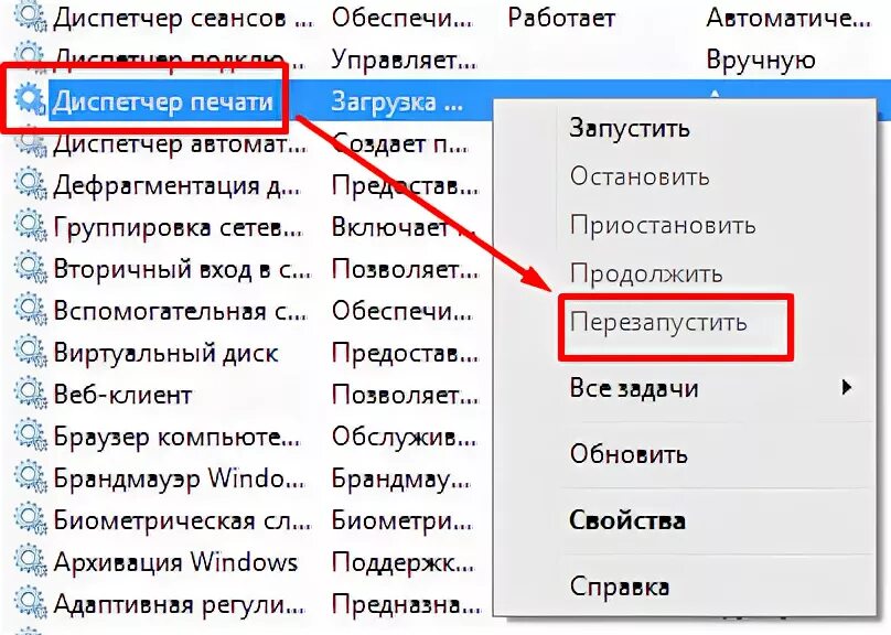 Диспетчер очереди печати. Как удалить очередь печати. Как очистить очередь печати. Служба очереди печати