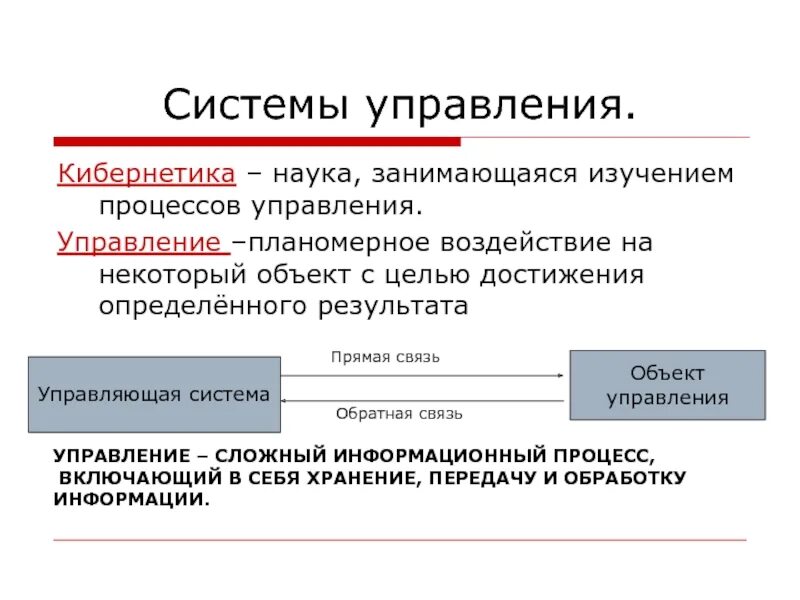 Управление и кибернетика. Обратная связь кибернетика. Объект управления Обратная связь. Прямая связь с объектом управления – это. Прямые и обратные связи управления