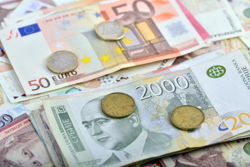 Евро в сербские Динары. Банкноты Сербии.