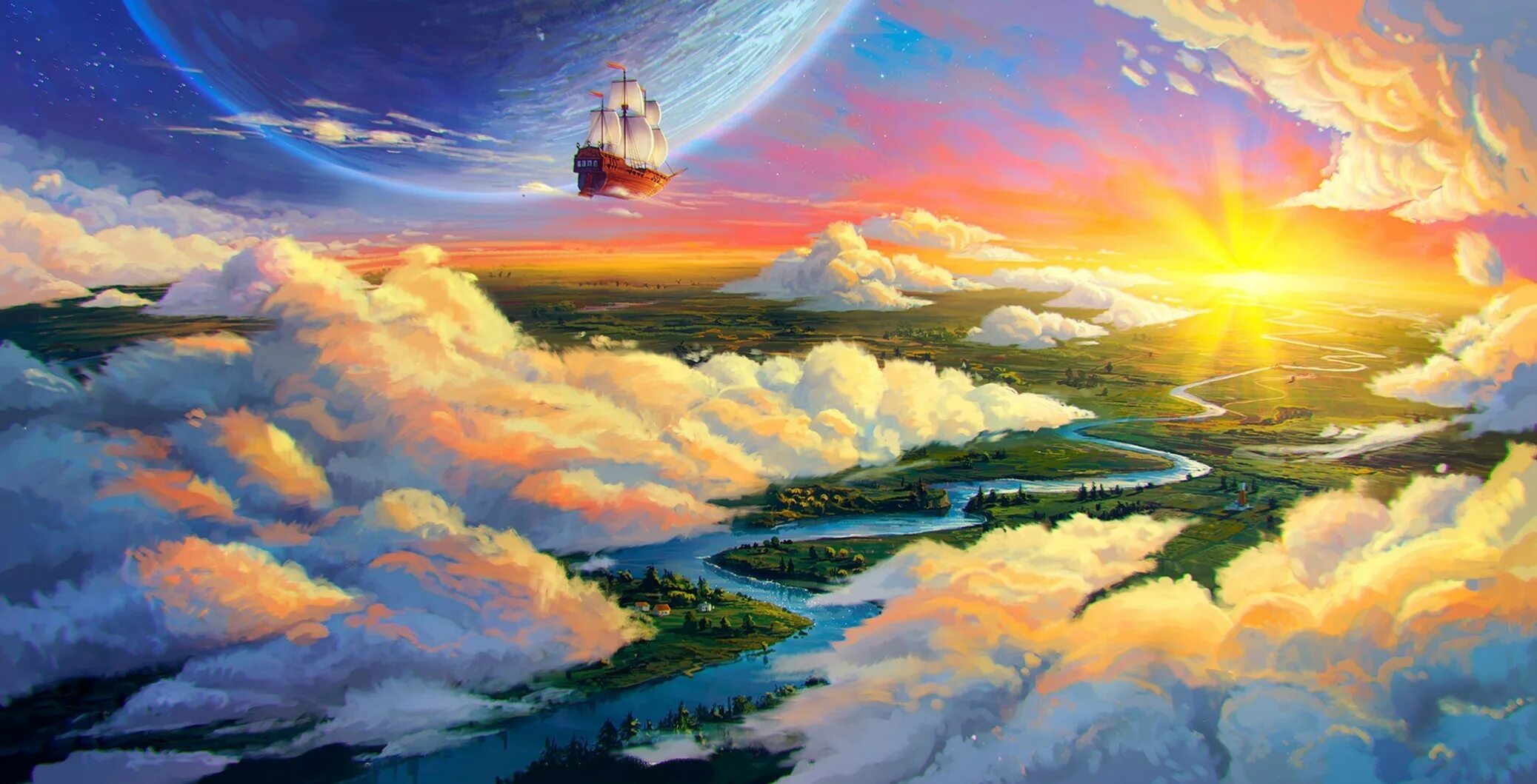 Края мечты. Края мечты. Художник артем чебоха (rhads). Фэнтези пейзажи. Девушка в облаках.