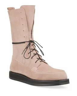 THE ROW Patty Suede Lace-Up Combat Boots Neiman Marcus