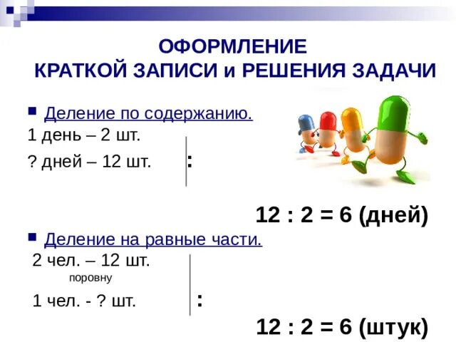 Как решаются задачи с делением. Как записывать задачу на деление. Задачи на деление по содержанию и на равные части 2 класс. Схема решения задач на деление 2 класс. Решение задач на деление на равные части