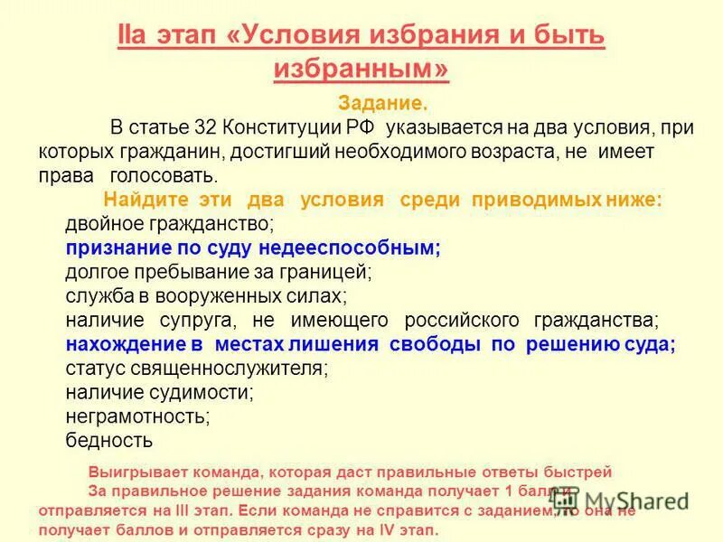 Функции и условия выборов. Статья 32 Конституции РФ. Избирать и быть избранным Конституция.