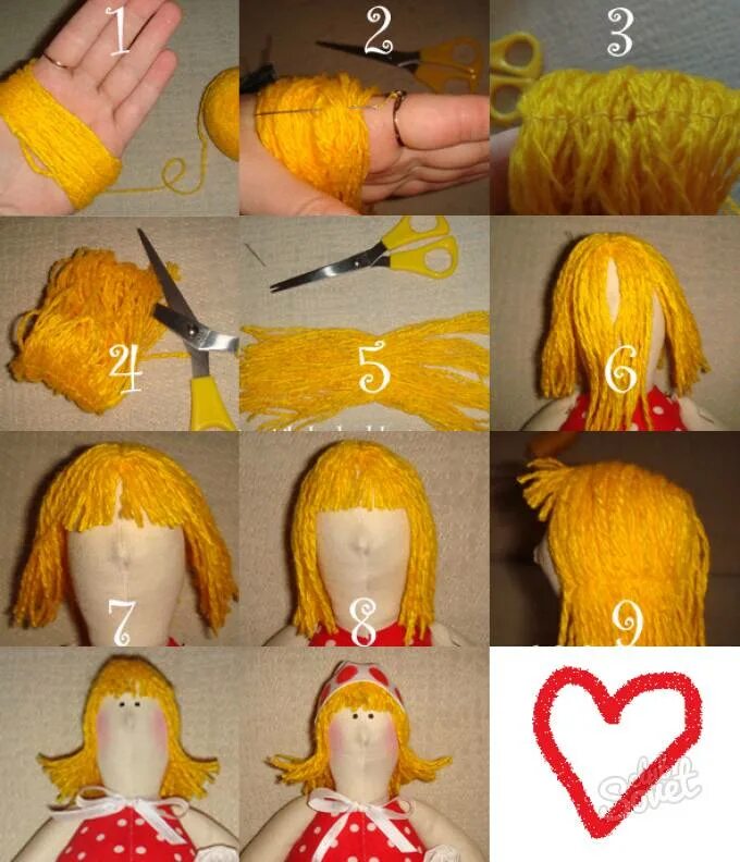 Самодельные волосы. Волосы из ниток для куклы. Причёска для куклы BP YBNJ. Волосы для куклы из пряжи. Как сделатьволрсы кукле.