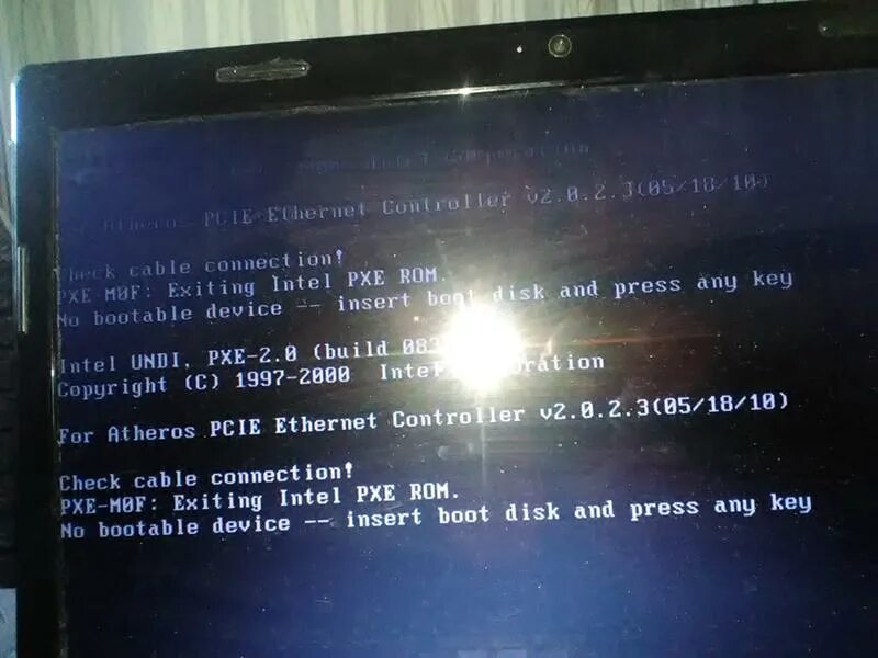 На ноутбуке Boot failed. No Bootable device Insert Boot Disk and Press any Key на ноутбуке Acer. PXE. Check Cable connection? PXE-MOF:exiting Intel PXE ROM..