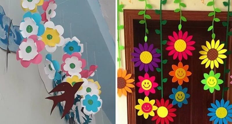Весенние украшения для детского сада. Цветы для украшения группы в детском саду. Оформление группы в детском саду цветами