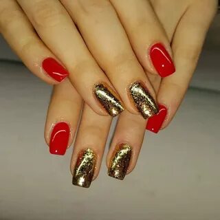 Ногти черный с красным с золотом