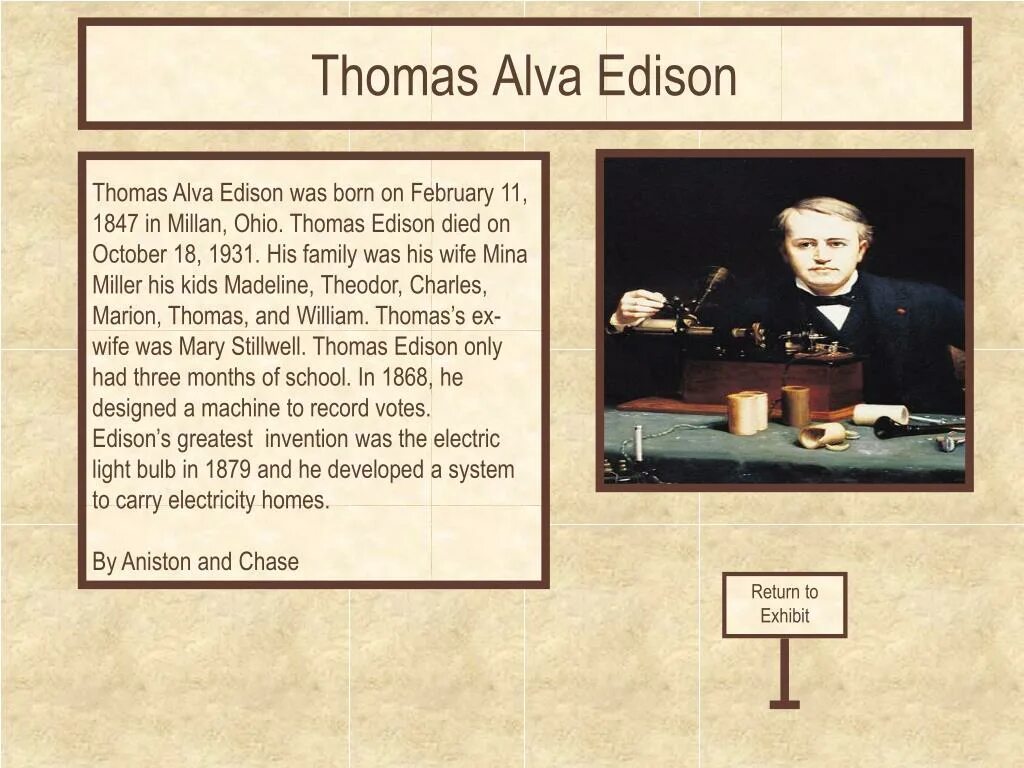 Thomas Alva Edison текст. Родной штат Томаса Эдисона.