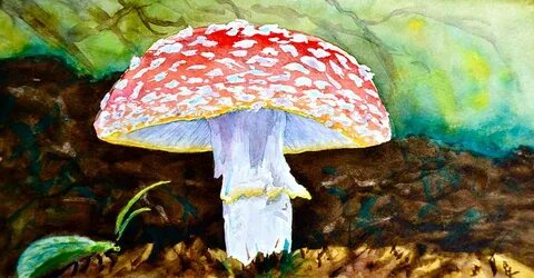 Рисуем гриб красками