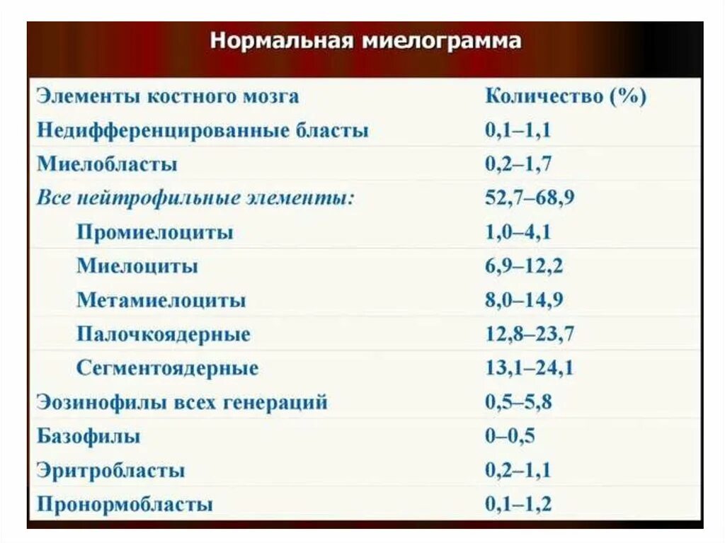 Пункция костного мозга расшифровка анализа. Пунктат костного мозга норма. Пункция костного мозга норма показателей. Исследование костного мозга миелограмма нормы.