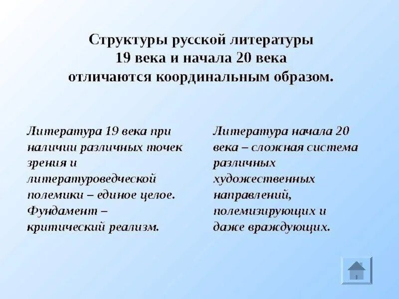 Чем отличается литературный. Сравнение литературы 19 и 20 века. Литература в начале 19 века. Русская литература начала 21 века. Различия русской литературы 20 века и 19.