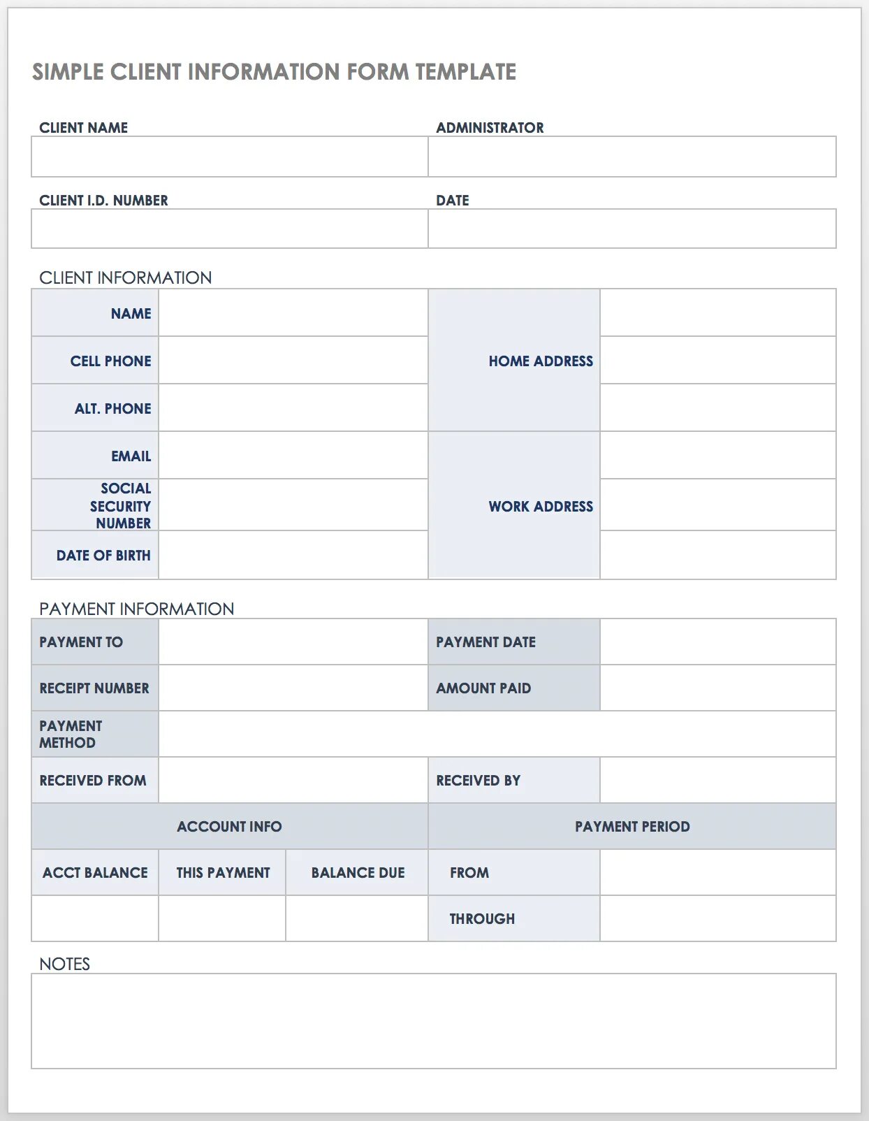 Simple client. Client form. Form Template. Client details form.