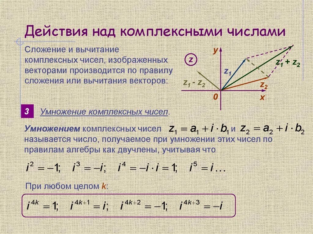 Сложение и вычитание комплексных чисел. Сложение и умножение комплексных чисел. сложение комплексного числа кратко. действия с комплексными числами умножение.