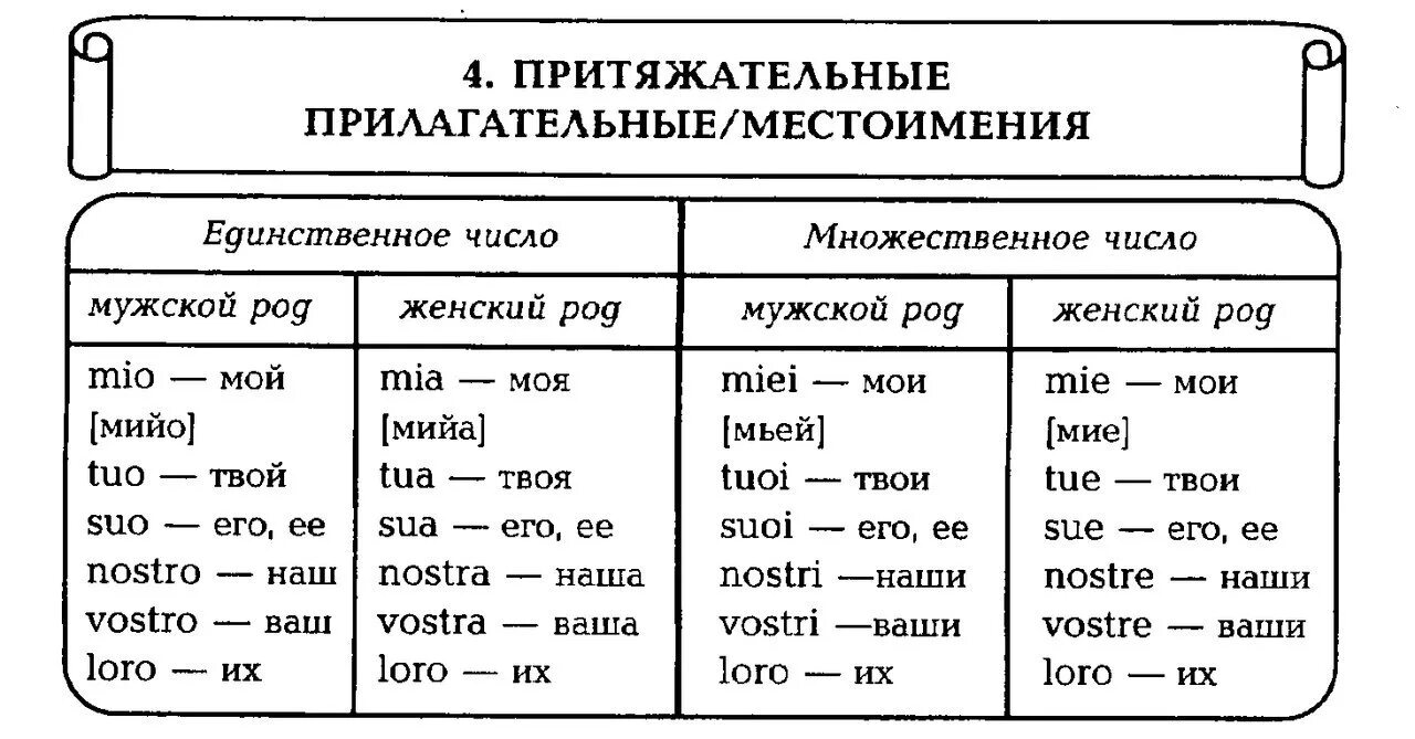 Притяжательное местоимение мужского рода. Притяжательные местоимения в итальянском языке таблица. Таблица притяжательных прилагательных в итальянском. Местоимения в итальянском языке таблица. Притяжательные прилагательные итальянский.