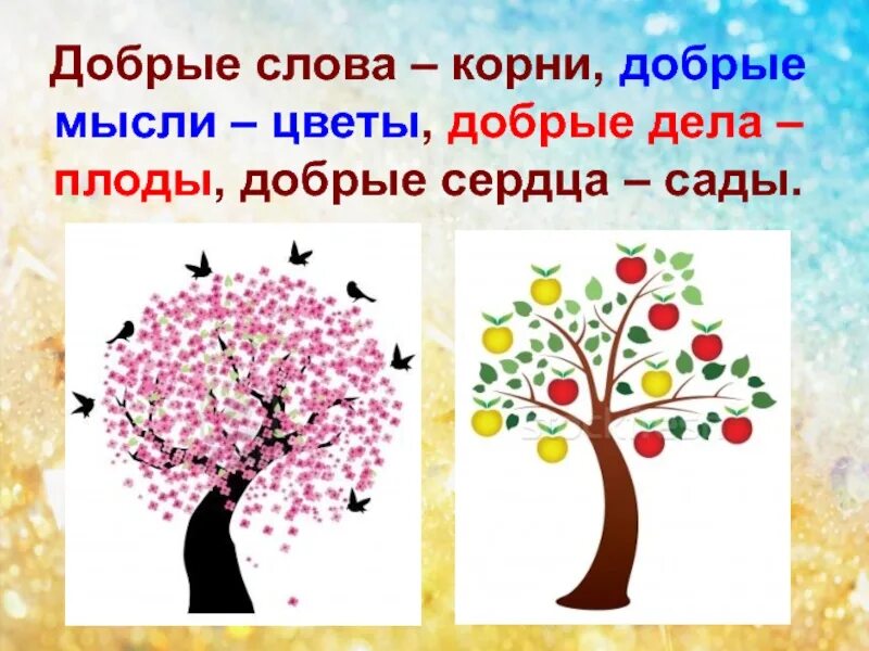 Добрые мысли добрые поступки. Добрые дела плоды добрые сердца сады. добрые слова корни добрые мысли цветы. добрые слова и добрые дела. добрые слова цветы добрые дела плоды.