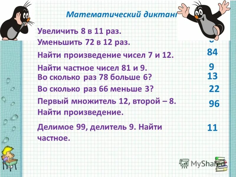 Матем диктанты 3 класс 3 четверть