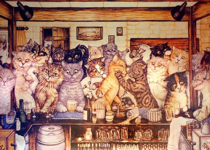 Коты в закулисье. Луис уэйн. луис уэйн чаепитие. луис уэйн коты. луис уэйн «кошачий кошмар».