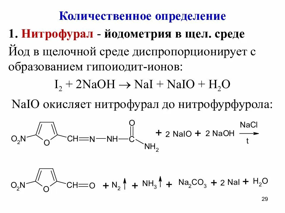 Реакция йода гидроксидом натрия. Фурацилин Обратная йодометрия. Йодометрия титрование. Фурацилин качественные реакции. Йодометрия фурацилина реакция.