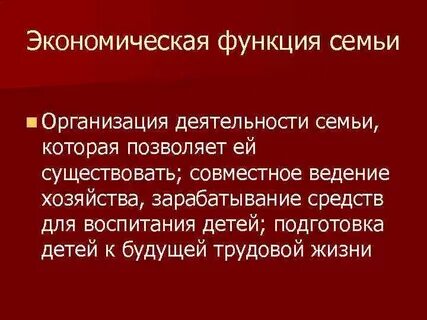 Проявление хозяйственной экономической функции семьи