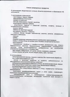 Список запрещенных продуктов