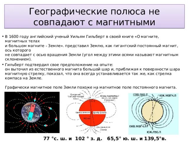 Совпадают ли географические полюса с магнитными