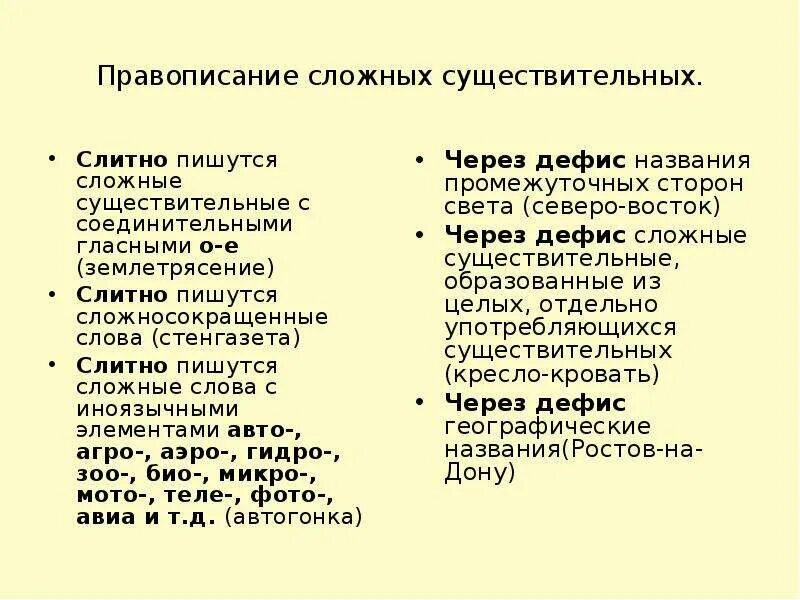 Слова существительные на тему. Правописание сложных существительных таблица. Сложные имена существительные правописание. Правило правописание сложных и сложносокращенных существительных. Правила написания сложных имен существительных.