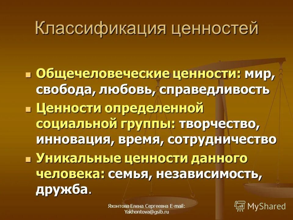 принципы классификации ценностей