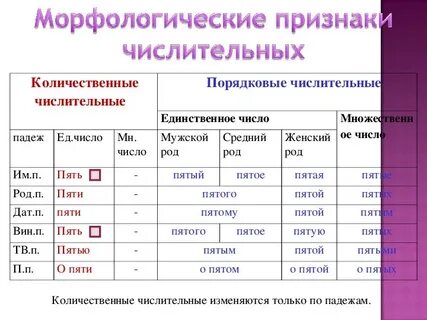 Количественные числительные изменяются по родам