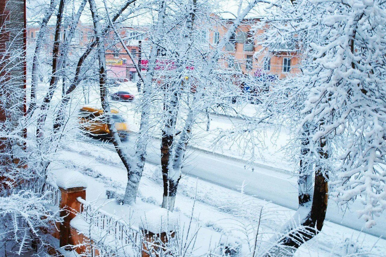 Снежное утро. Окно с зимним пейзажем. Вид из окна зима. Окно зима.