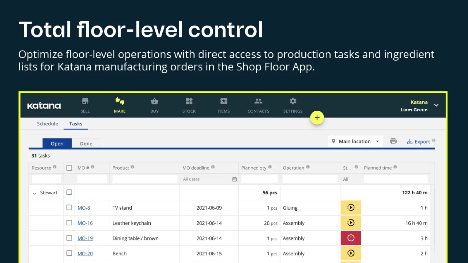 Task production. Katana manufacturing erp. production tasks.