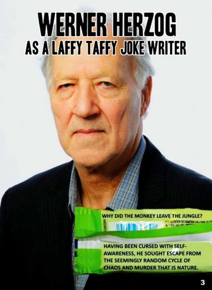 Write joke. Мем Вернер Херцог. Laffy Taffy. Векр Херцог книг.