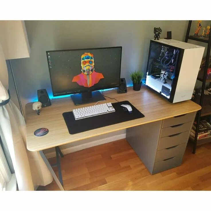 The computer is the desk