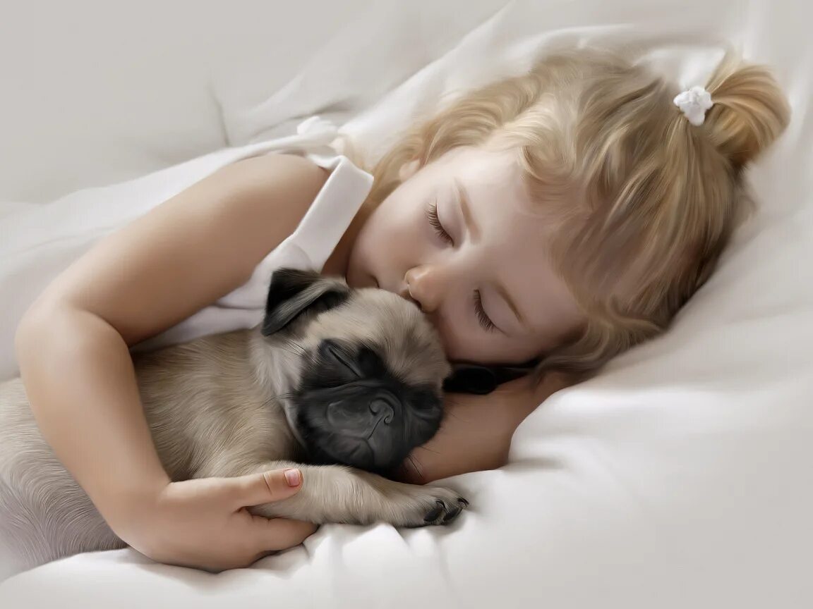 Для детей. Животные. Спящие собачки. Милые спящие животные. Потерпи маленькая