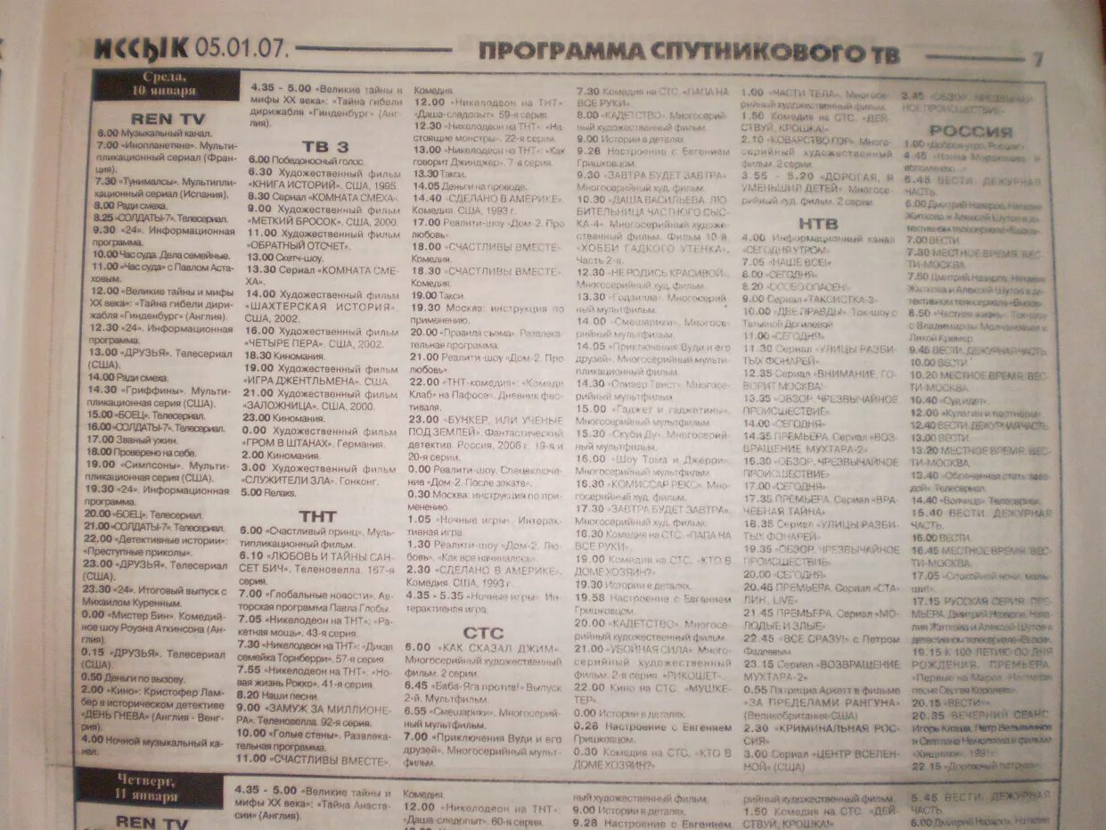 Телепрограмма 2007. Программа передач ТНТ 2007 год. Программа передач РЕН ТВ 2007 год.