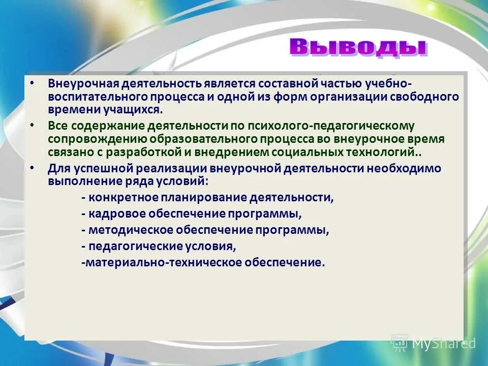 Главным результатом деятельности является. Тема по воспитательной практике. Организация внеурочной работы в школе. Организация внеучебной деятельности учащихся. Условия организации внеурочной деятельности в начальной.